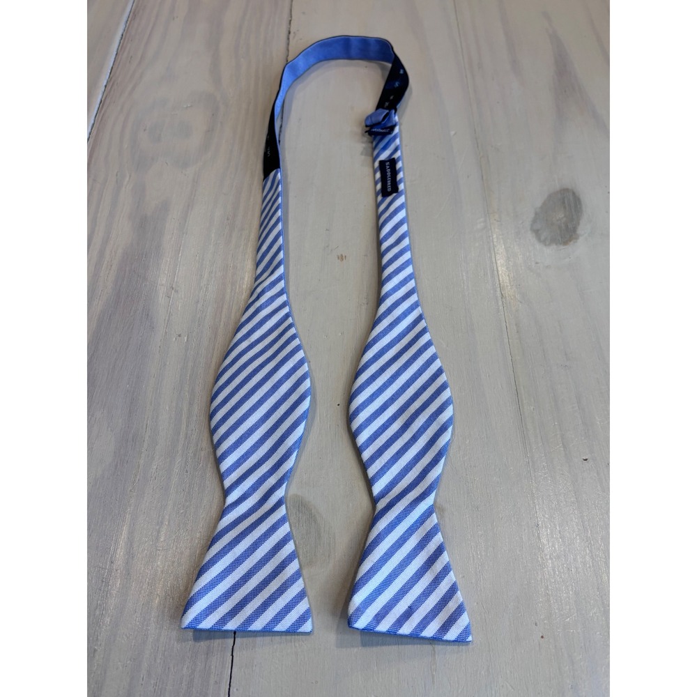 Saddlebred Mens Blue White Striped Self Tie Bow Tie Adjustable 14.5-20 Neck